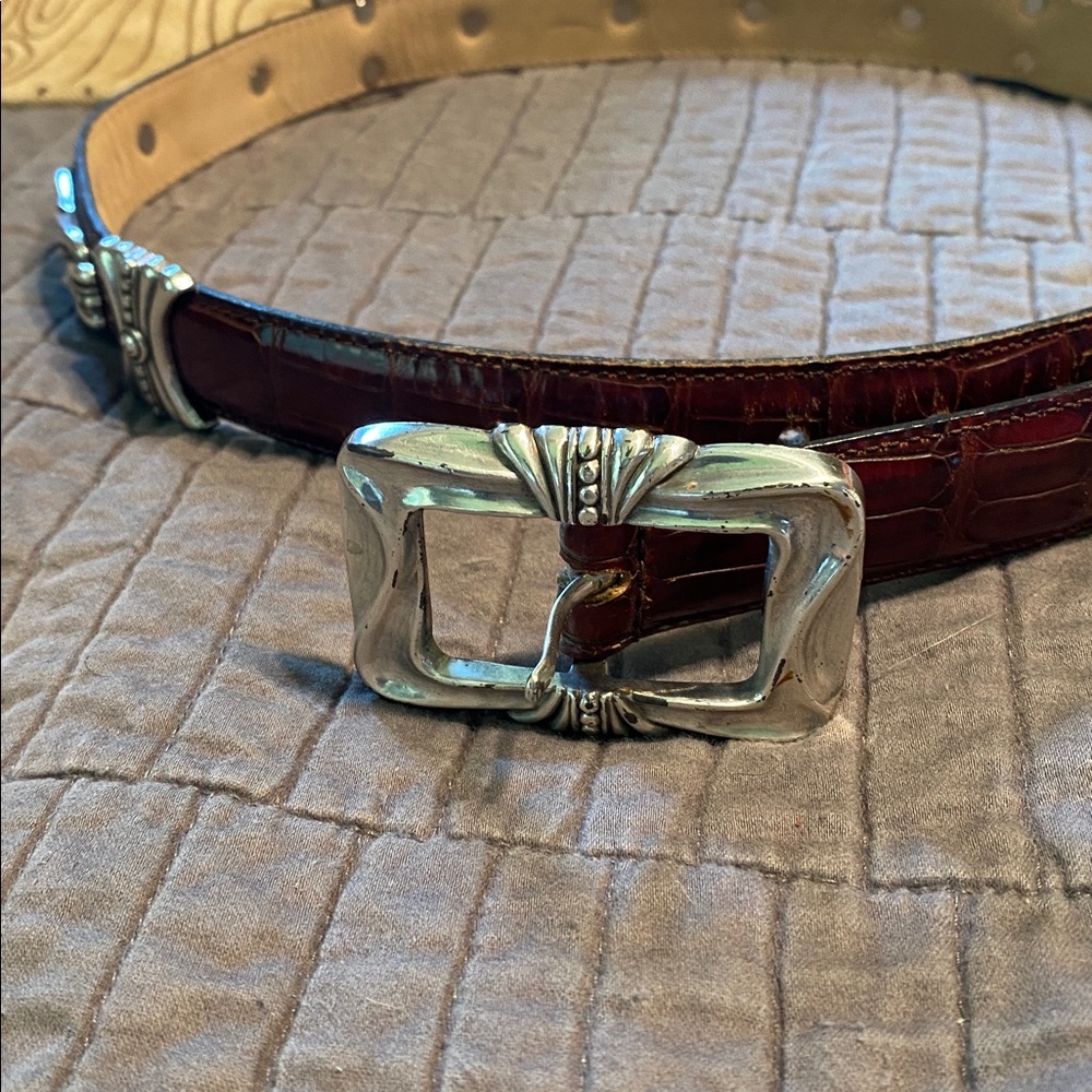 Elegant Silver Buckle Brown Leather Belt